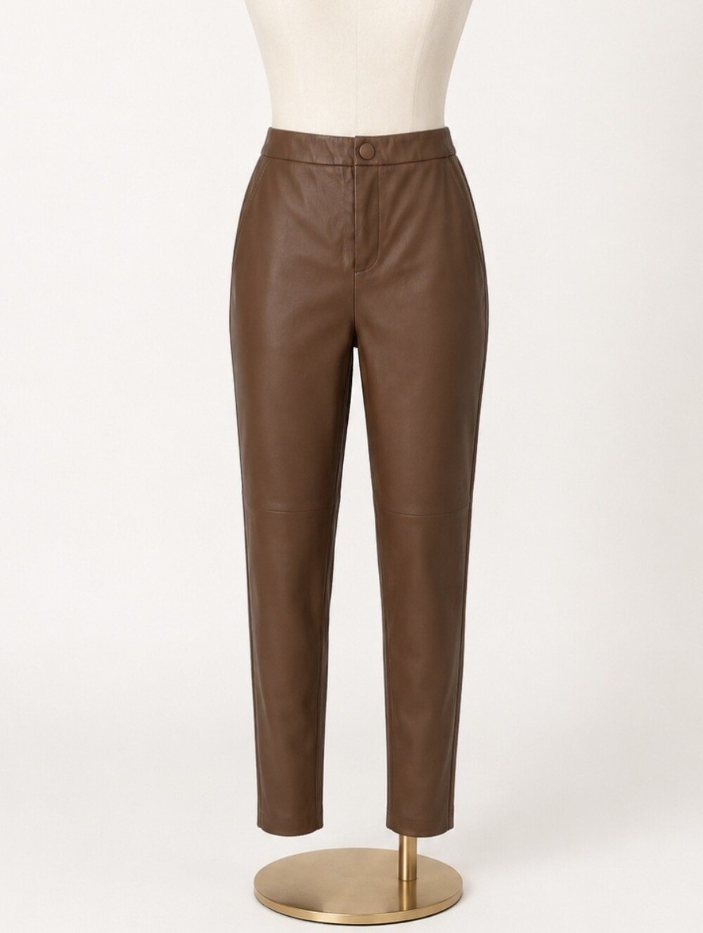 ZARA Brown Faux Leather Pants Size S High Waist Slim Fit Ankle Length